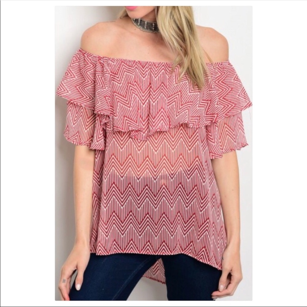 🆕Red & White Sheer Chevron Top.
